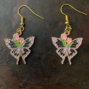 NWT - Bohemian Butterfly Metal Single Sided Dangle Earrings Set - Purple & Black